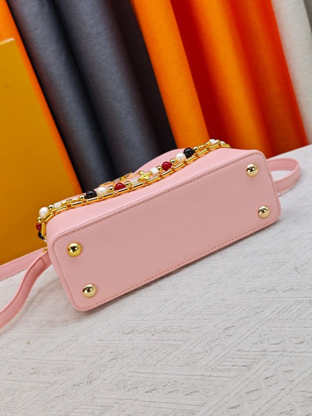 ルイヴィトン n級品 カプシーヌ コンパクトバッグ ピンク ビーズ装飾 ゴールド金具 M28455_2