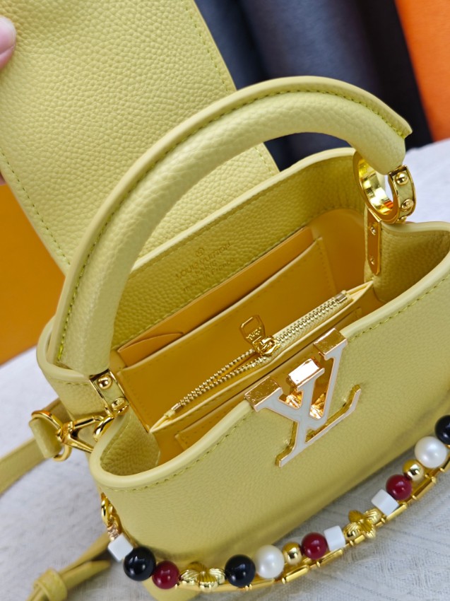ルイヴィトン ハイブランド カプシーヌ ミニバッグ イエロー ビーズ装飾 ゴールド金具 M28716_7