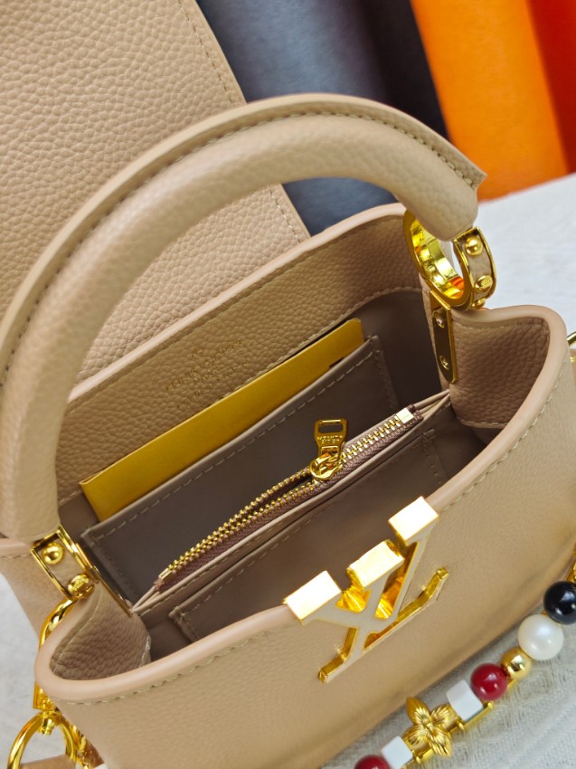 ルイヴィトン ハイブランド カプシーヌ コンパクトバッグ ベージュ ビーズ装飾 ゴールド金具 M28716_7