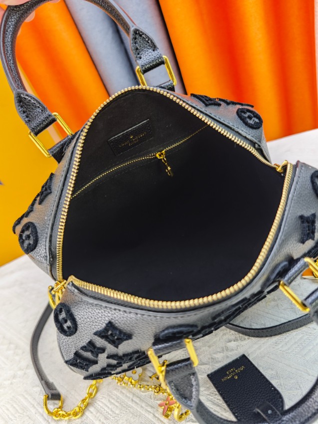 ルイヴィトン 並行輸入品 スピーディ ミニボストンバッグ ブラック モノグラム型押し ゴールド金具_6