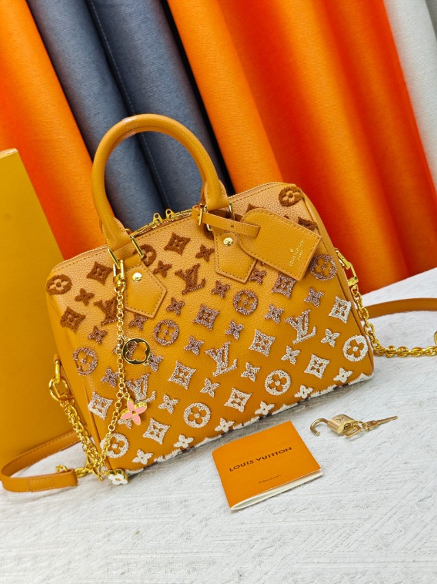 ルイヴィトン スーパーコピー スピーディ ハンドバッグ イエロー モノグラム刺繍 コンビデザイン ゴールド金具_4