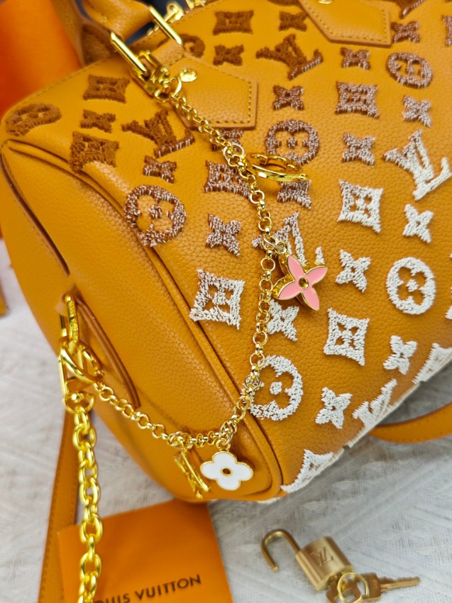 ルイヴィトン スーパーコピー スピーディ ハンドバッグ イエロー モノグラム刺繍 コンビデザイン ゴールド金具_8