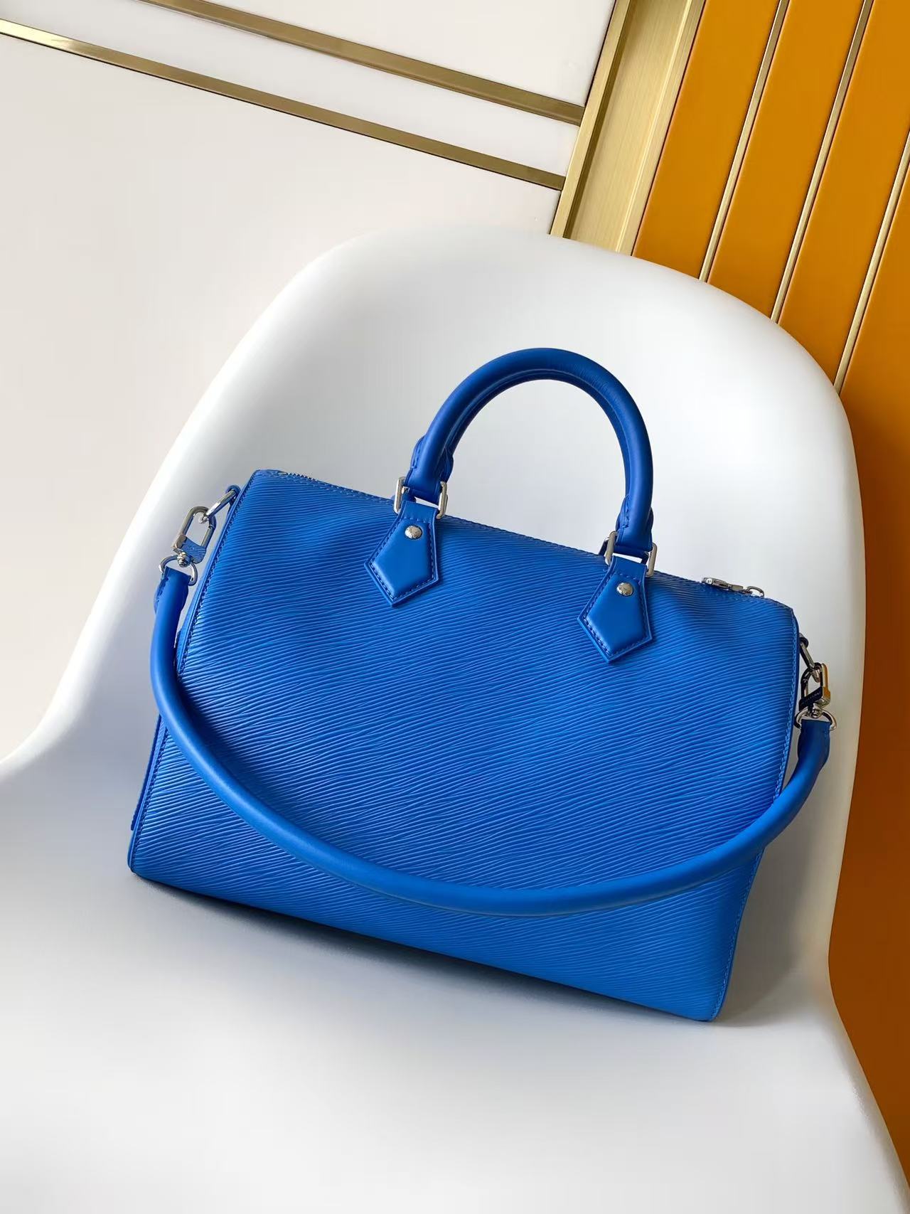 ルイヴィトン スーパーコピー スピーディ ハンドバッグ ブルー エピレザー調 シンプルデザイン シルバー金具 M29096_7