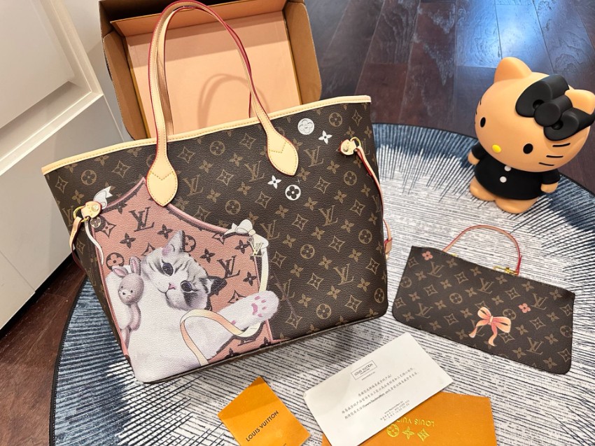 ルイヴィトン コピー ネヴァーフル トートバッグ モノグラム 犬柄プリント ブラウン_2