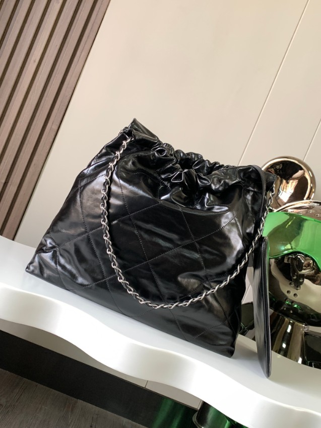 シャネル 並行輸入品 シャネル22 ハンドバッグ ブラックキルティングレザー チェーンショルダー AS3261_3