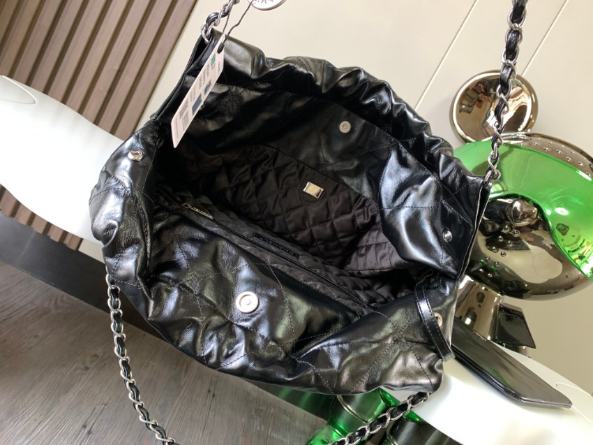 シャネル 並行輸入品 シャネル22 ハンドバッグ ブラックキルティングレザー チェーンショルダー AS3261_8