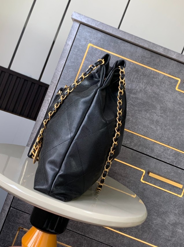 シャネル スーパーコピー シャネル22 ハンドバッグ ブラックグレインレザー ゴールドチェーン_8