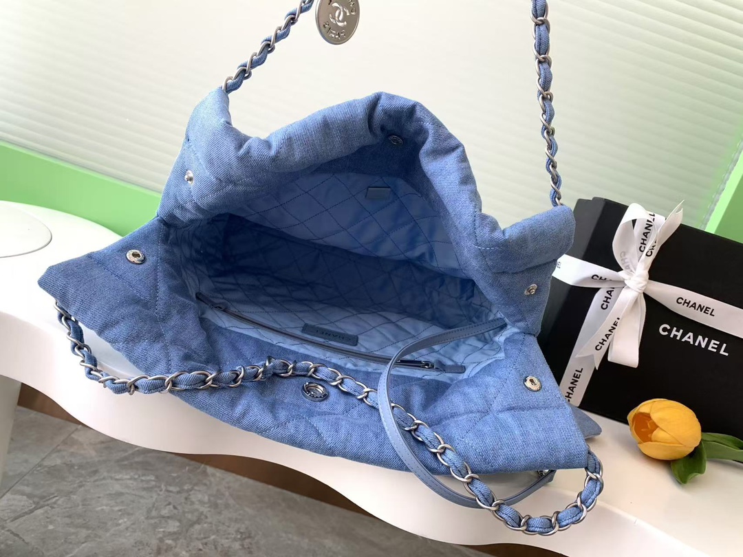 シャネル スーパーコピー シャネル22 ハンドバッグ デニム素材 ライトブルー チェーンショルダー AS3260_4