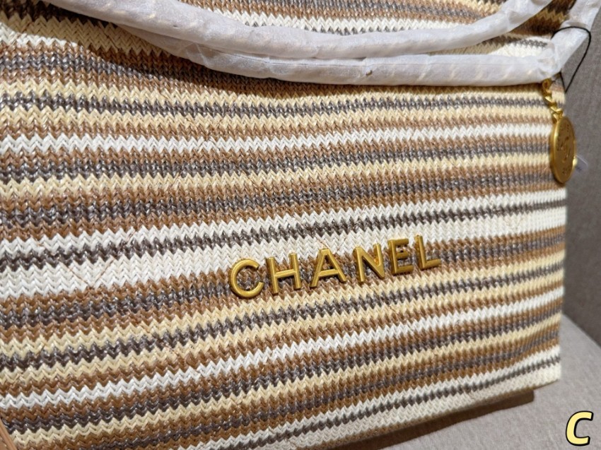 シャネル スーパーコピー シャネル22 トートバッグ ボーダー編み素材 ベージュ系 ポーチ付き_9