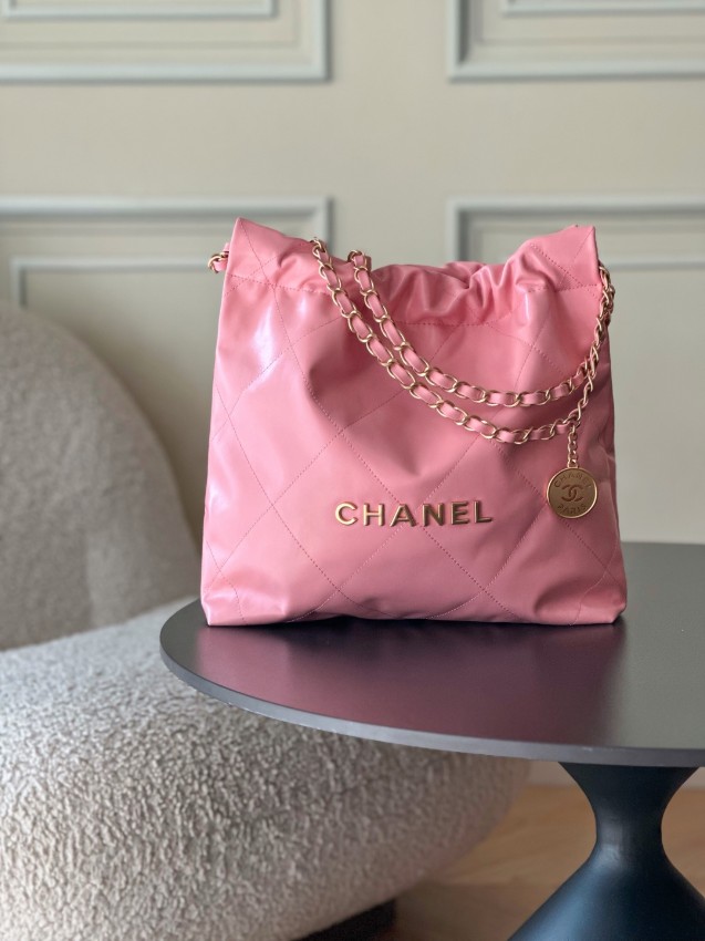 シャネル n級品 シャネル22 チェーンショルダーバッグ コンパクトバッグ ピンク キルティング_4