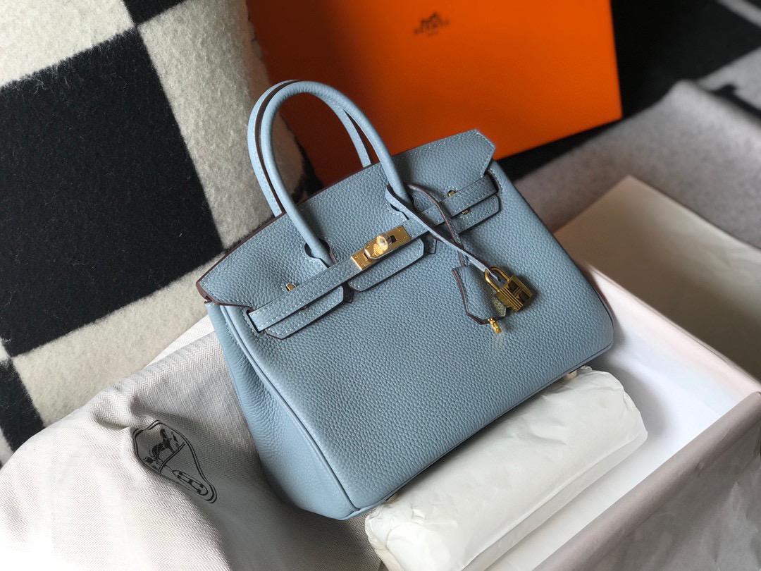 エルメス n級品 バーキン ミニボストンバッグ ブルー系 シボレザー ゴールド金具_9
