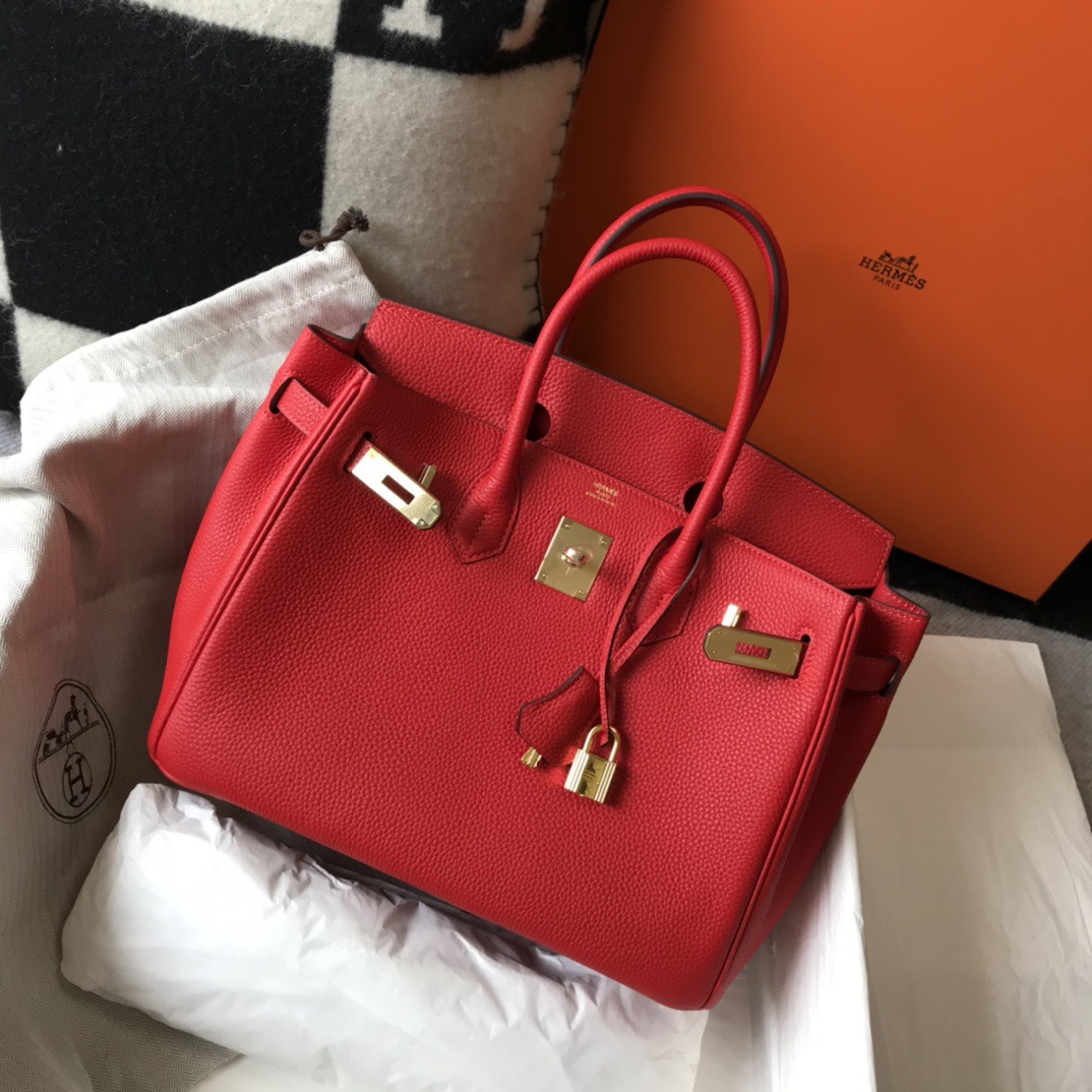 エルメス 並行輸入品 バーキン ハンドバッグ レッド系 シボレザー ゴールド金具 エレガント_6