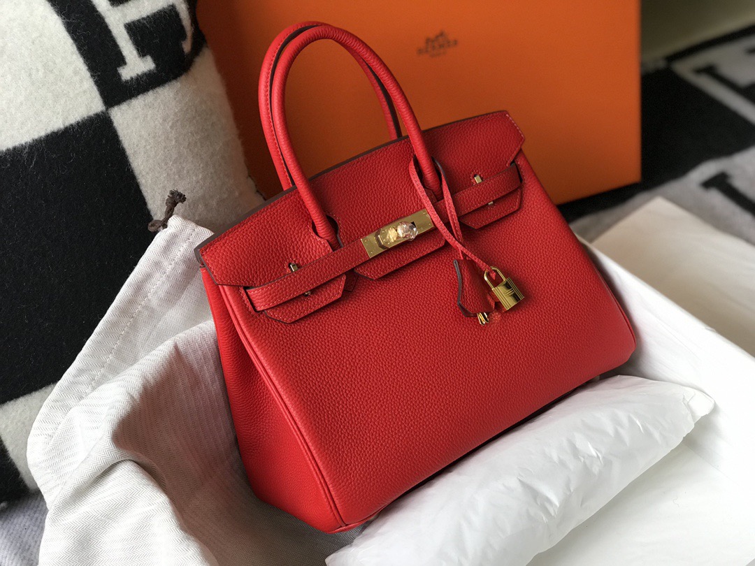 エルメス 並行輸入品 バーキン ハンドバッグ レッド系 シボレザー ゴールド金具 エレガント_7