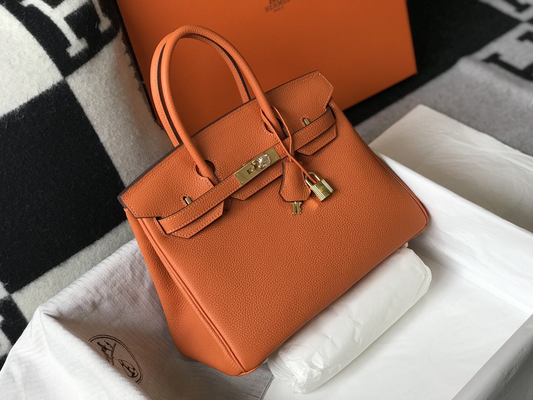 エルメス スーパーコピー 届く バーキン ハンドバッグ オレンジ系 シボレザー ゴールド金具 上質仕上げ_7