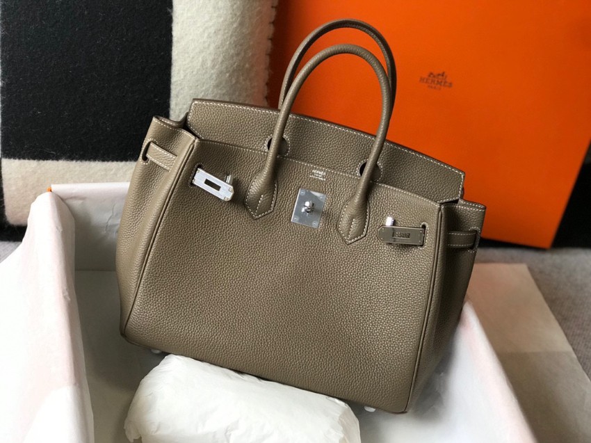 エルメス スーパーコピー バーキン ハンドバッグ グレージュ系 シボレザー ゴールド金具 上品仕様_1