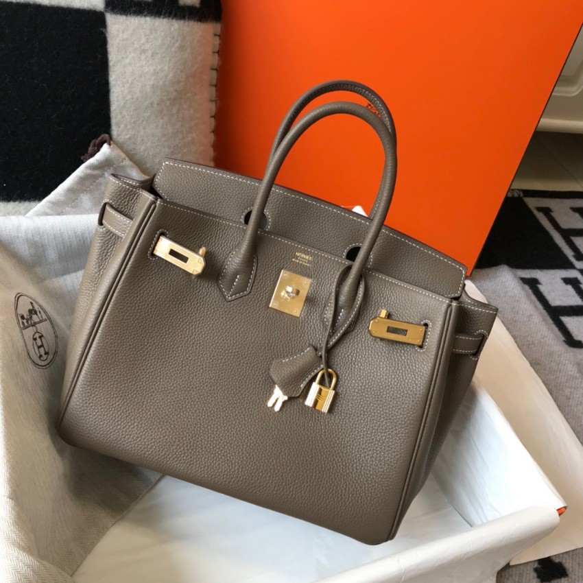 エルメス スーパーコピー バーキン ハンドバッグ グレージュ系 シボレザー ゴールド金具 上品仕様_8