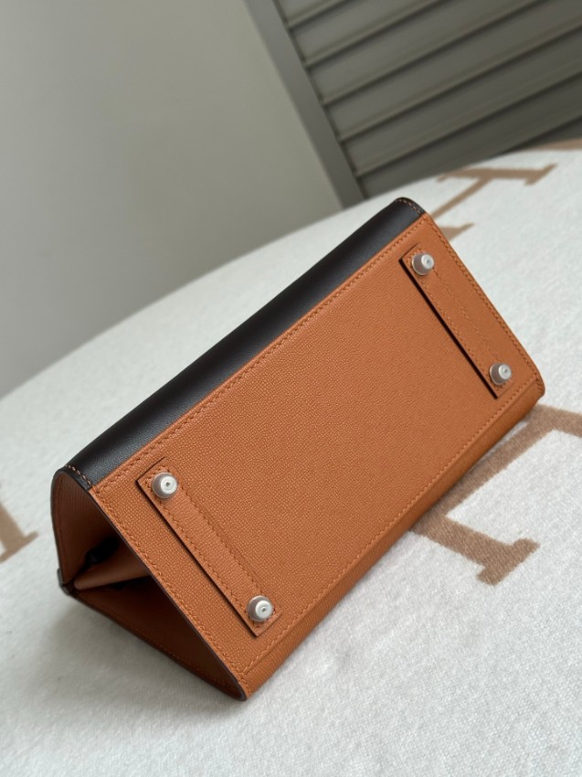 エルメス スーパーコピー バーキン ハンドバッグ ブラウンコンビ クロコ型押し 異素材デザイン 上質仕様_4