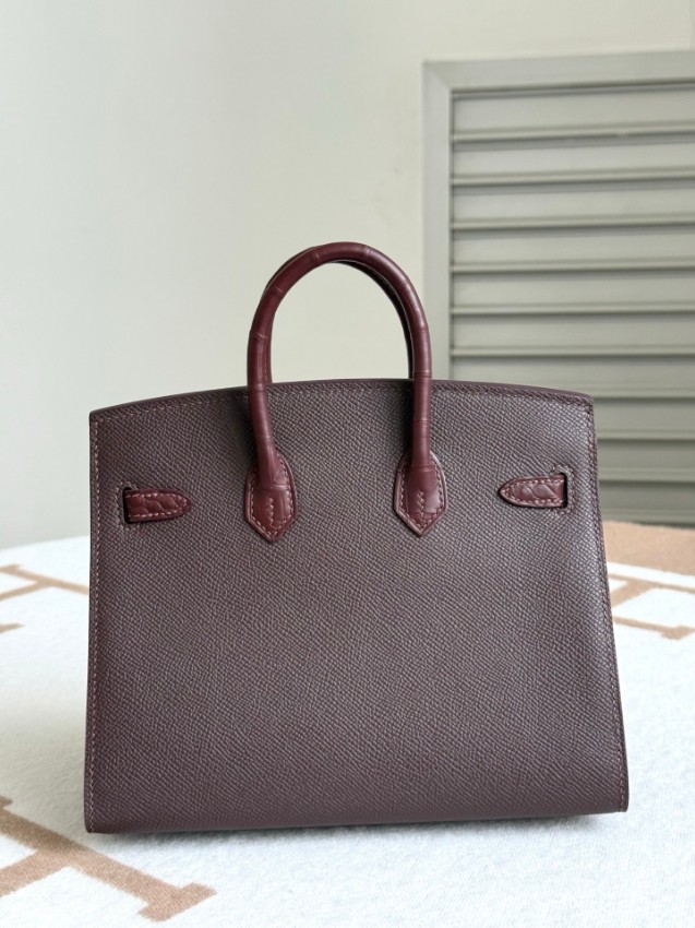 エルメス スーパーコピー バーキン ハンドバッグ ワインレッド系 クロコ型押し 異素材コンビ 上質仕様_2
