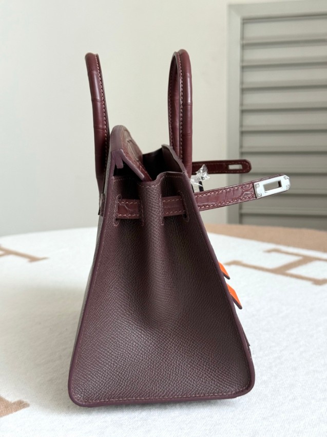 エルメス スーパーコピー バーキン ハンドバッグ ワインレッド系 クロコ型押し 異素材コンビ 上質仕様_3