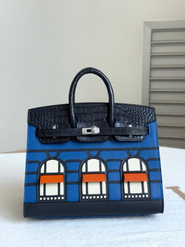 エルメス スーパーコピー バーキン ハンドバッグ ブルーコンビ クロコ型押し 異素材デザイン 上質仕様_2