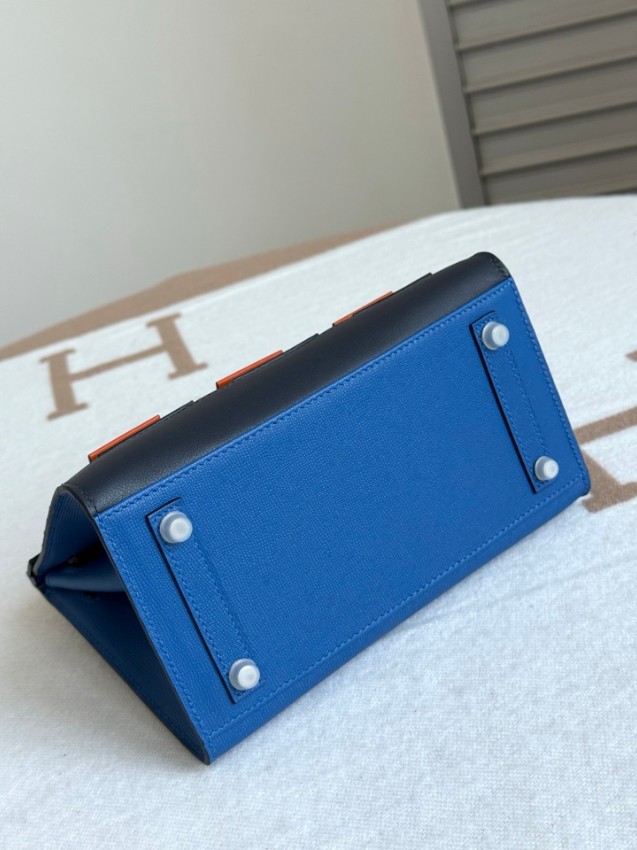 エルメス スーパーコピー バーキン ハンドバッグ ブルーコンビ クロコ型押し 異素材デザイン 上質仕様_4