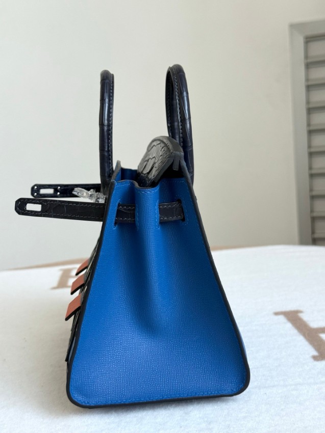 エルメス スーパーコピー バーキン ハンドバッグ ブルーコンビ クロコ型押し 異素材デザイン 上質仕様_9