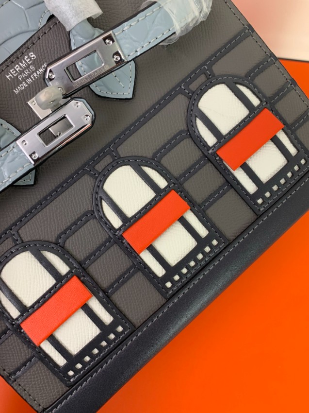 エルメス スーパーコピー バーキン ミニバッグ グレーコンビ クロコ型押し 異素材デザイン 上質仕様_1