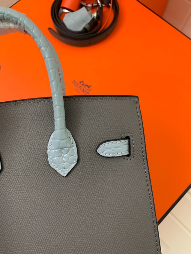 エルメス スーパーコピー バーキン ミニバッグ グレーコンビ クロコ型押し 異素材デザイン 上質仕様_10
