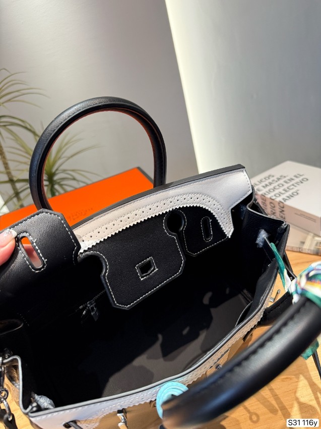 エルメス コピー バーキン 2WAYハンドバッグ ブラックホワイト コンビレザー 上品デザイン_2