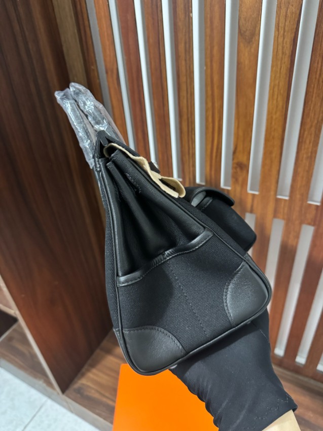 エルメス スーパーコピー バーキン ハンドバッグ ブラック系 キャンバスレザー切替 フロントポケット 上質仕様_6