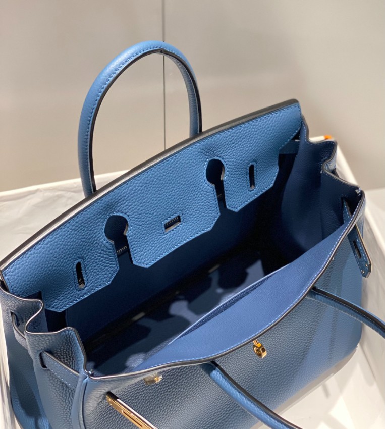 エルメス バーキン 並行輸入品 ハンドバッグ ブルー ゴールド金具 トゴ調レザー 洗練デザイン_7
