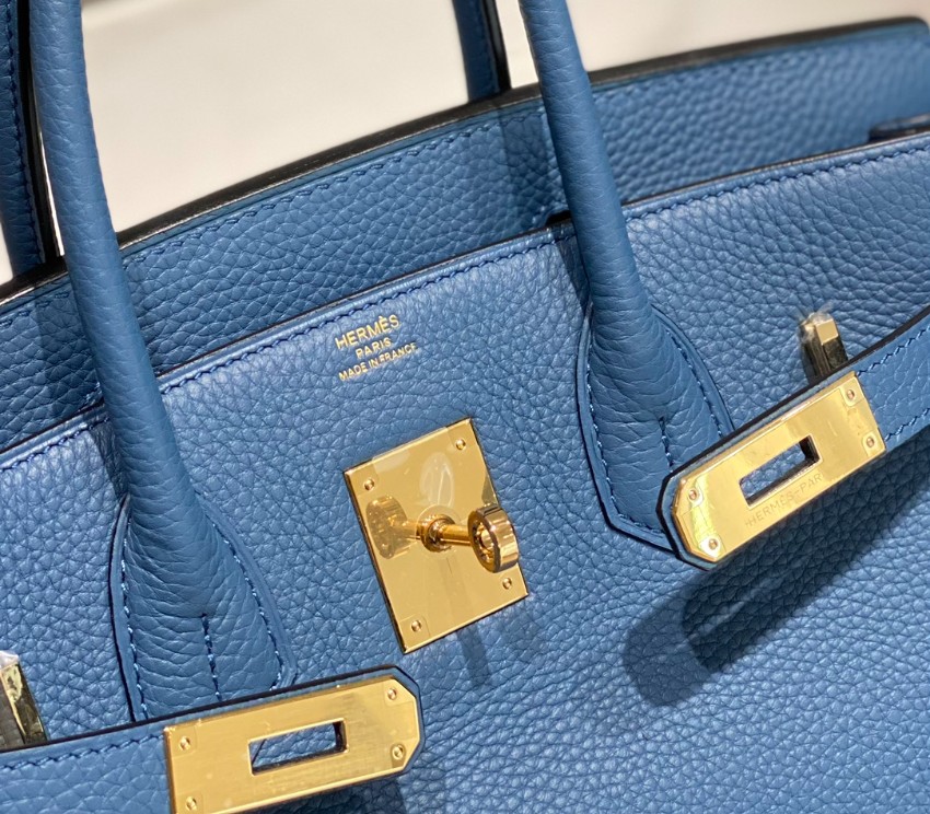 エルメス バーキン 並行輸入品 ハンドバッグ ブルー ゴールド金具 トゴ調レザー 洗練デザイン_8