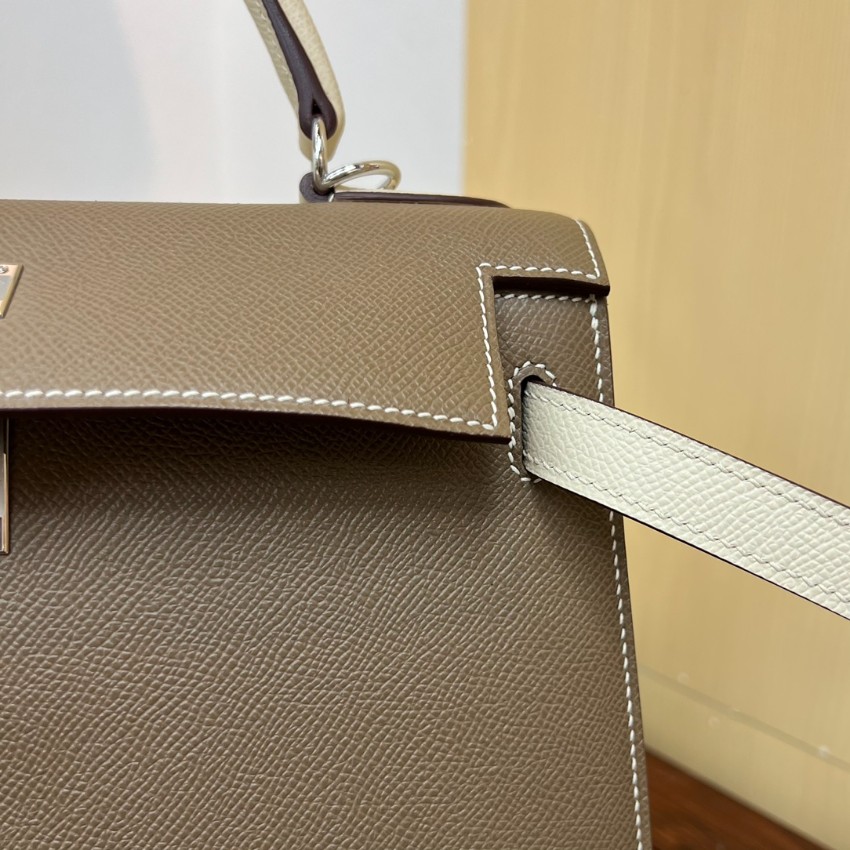 エルメス コピー ケリー ハンドバッグ エトゥープ シルバー金具 上品レザー仕上げ_3