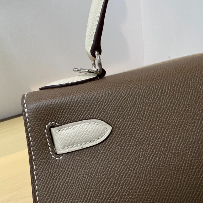 エルメス コピー ケリー ハンドバッグ エトゥープ シルバー金具 上品レザー仕上げ_1