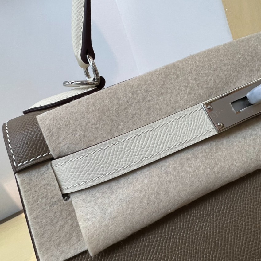 エルメス コピー ケリー ハンドバッグ エトゥープ シルバー金具 上品レザー仕上げ_5