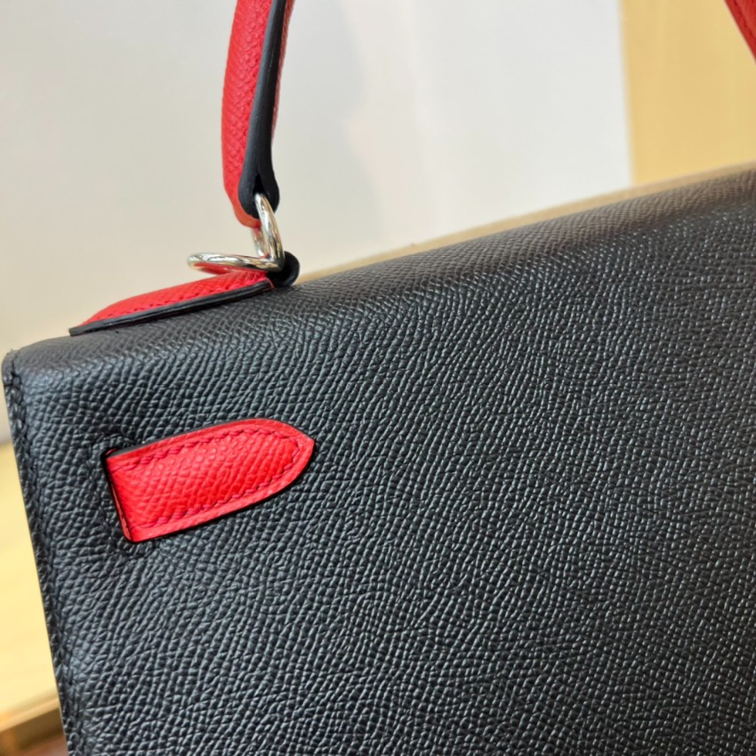 エルメス n級品 ケリー ハンドバッグ ブラック レッドコンビ シルバー金具 上質レザー仕上げ_3