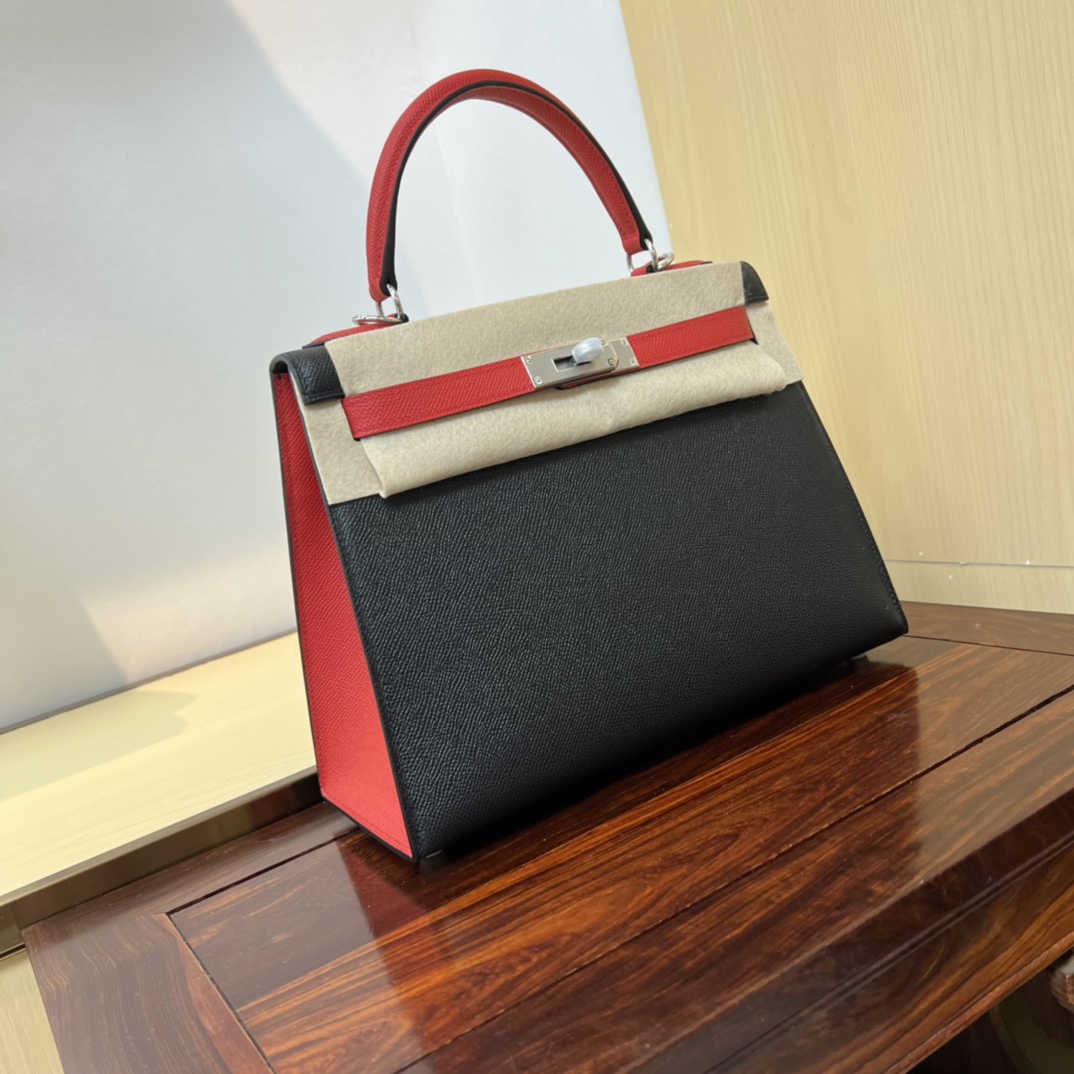 エルメス n級品 ケリー ハンドバッグ ブラック レッドコンビ シルバー金具 上質レザー仕上げ_2