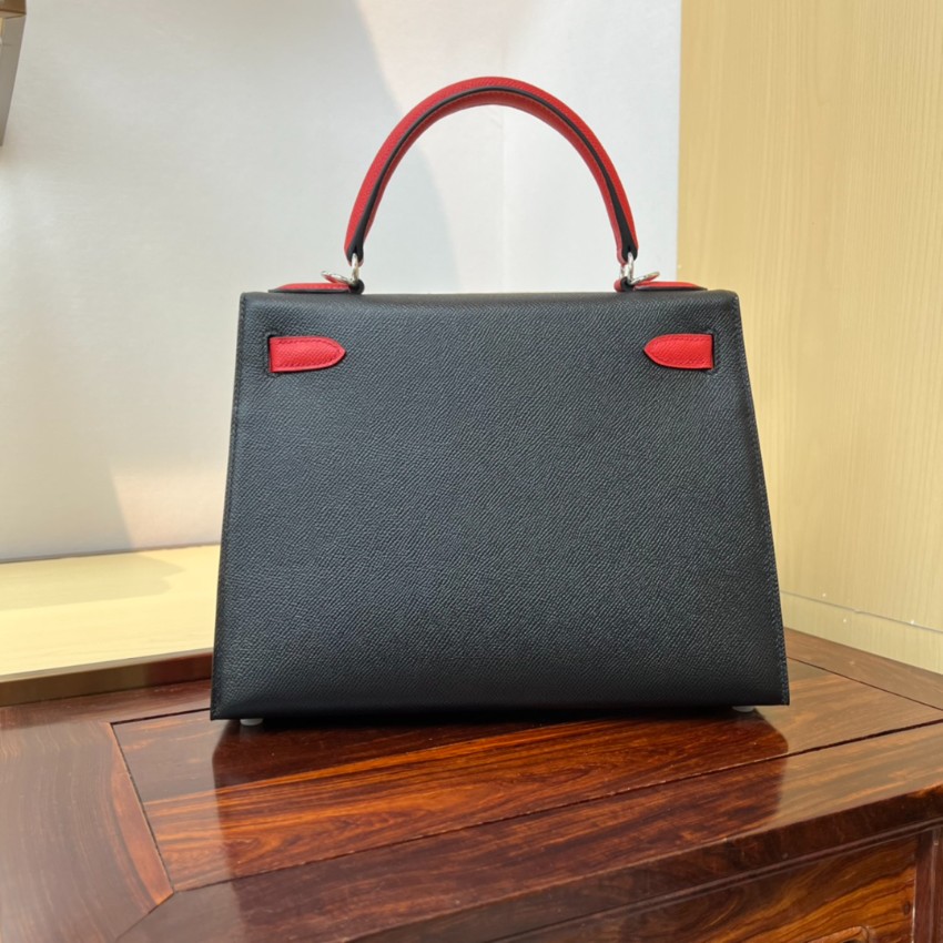 エルメス n級品 ケリー ハンドバッグ ブラック レッドコンビ シルバー金具 上質レザー仕上げ_1