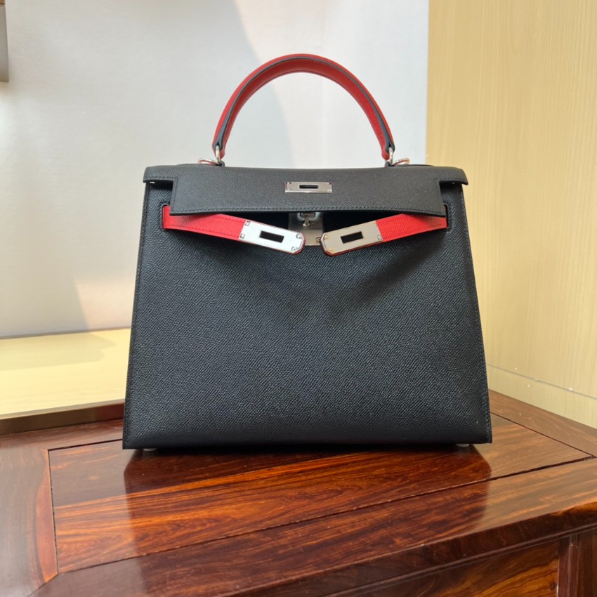 エルメス n級品 ケリー ハンドバッグ ブラック レッドコンビ シルバー金具 上質レザー仕上げ_4