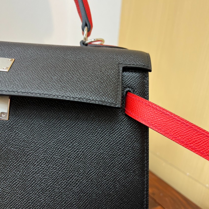 エルメス n級品 ケリー ハンドバッグ ブラック レッドコンビ シルバー金具 上質レザー仕上げ_5