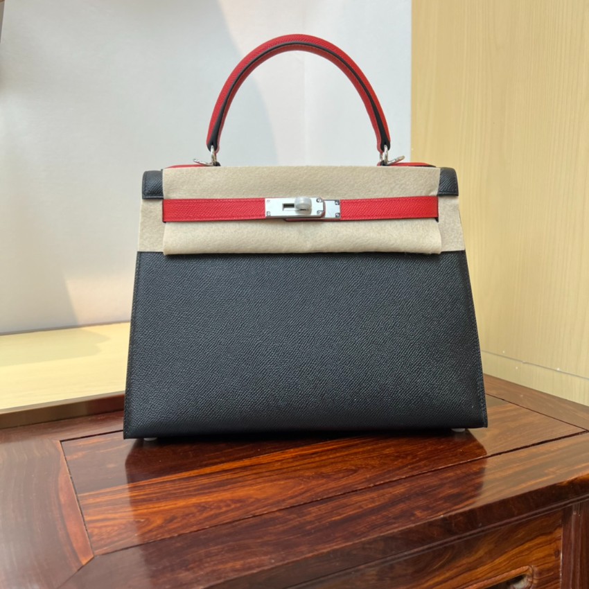 エルメス n級品 ケリー ハンドバッグ ブラック レッドコンビ シルバー金具 上質レザー仕上げ_7