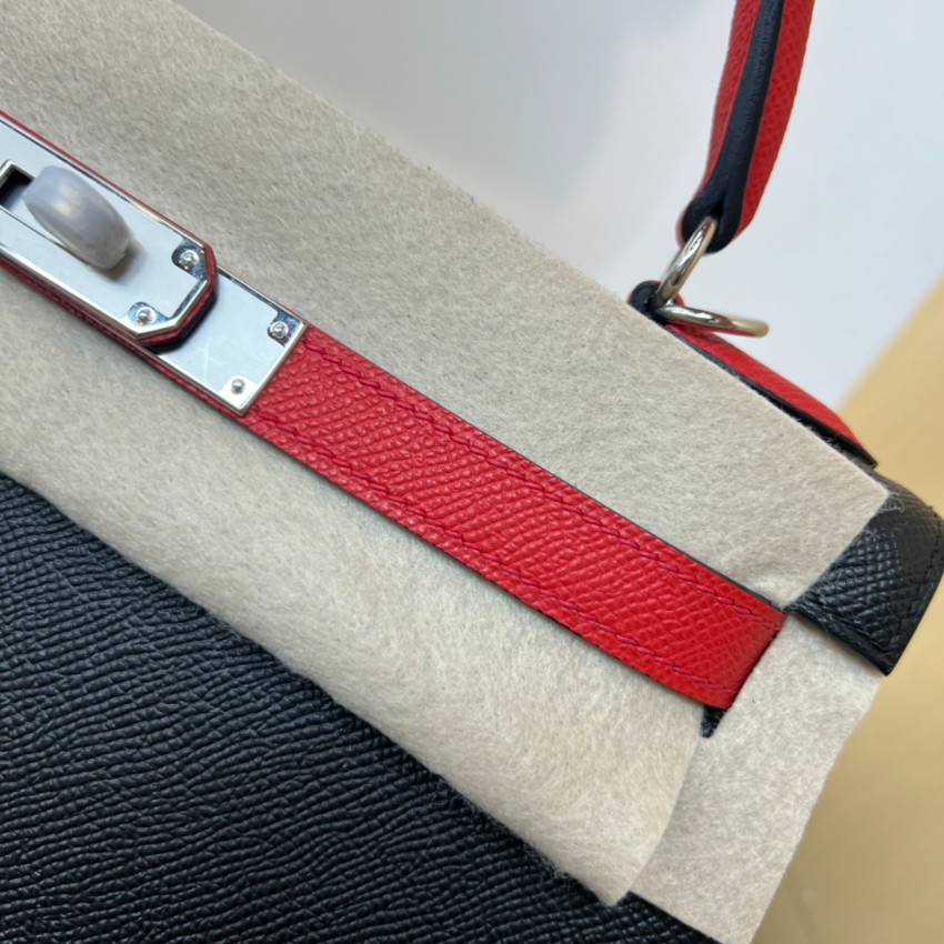 エルメス n級品 ケリー ハンドバッグ ブラック レッドコンビ シルバー金具 上質レザー仕上げ_8