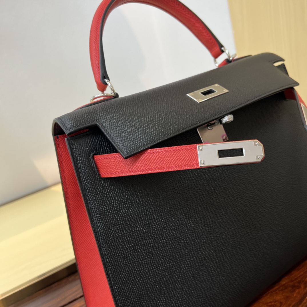 エルメス n級品 ケリー ハンドバッグ ブラック レッドコンビ シルバー金具 上質レザー仕上げ_6
