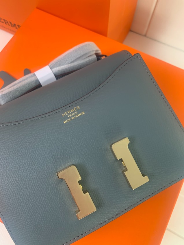 エルメス コピー コンスタンス ミニボストンバッグ グレーブルー ゴールド金具 上品レザー_2