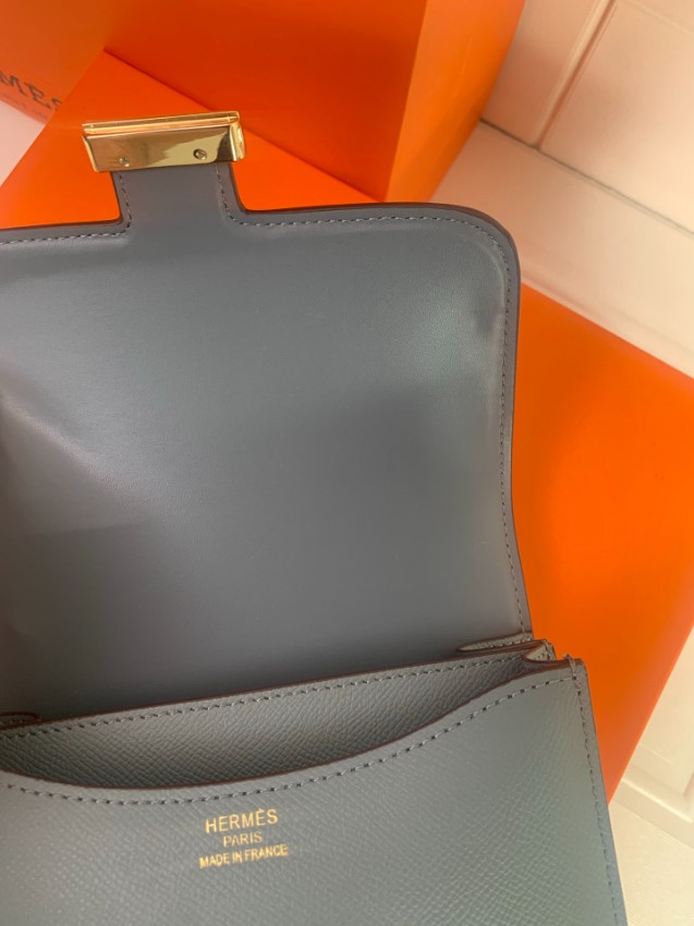 エルメス コピー コンスタンス ミニボストンバッグ グレーブルー ゴールド金具 上品レザー_4
