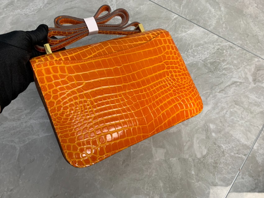 エルメス スーパーコピー コンスタンス クロコ型押しショルダーバッグ オレンジ ゴールド金具 上質レザー_7