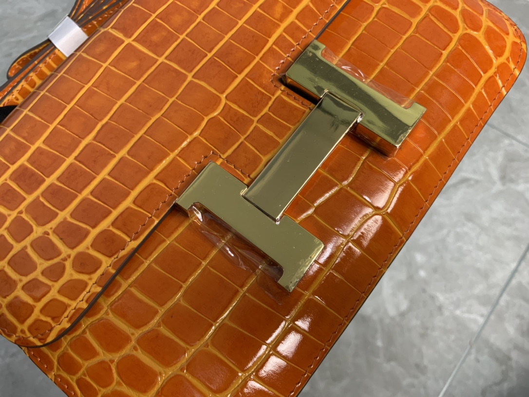 エルメス スーパーコピー コンスタンス クロコ型押しショルダーバッグ オレンジ ゴールド金具 上質レザー_5