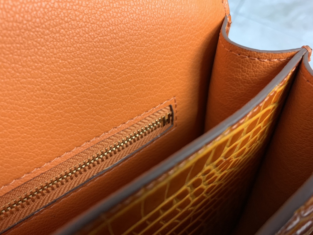 エルメス スーパーコピー コンスタンス クロコ型押しショルダーバッグ オレンジ ゴールド金具 上質レザー_9