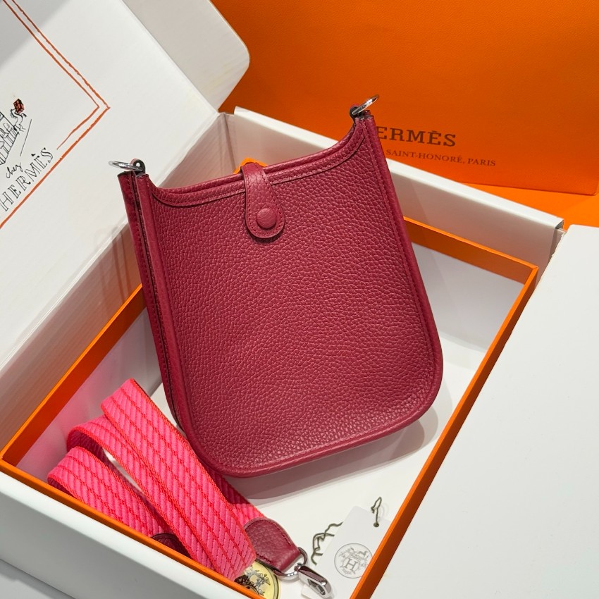 エルメス 並行輸入品 エヴリン ミニバッグ レザー レッド系 ピンクストラップ 華やか配色モデル_4