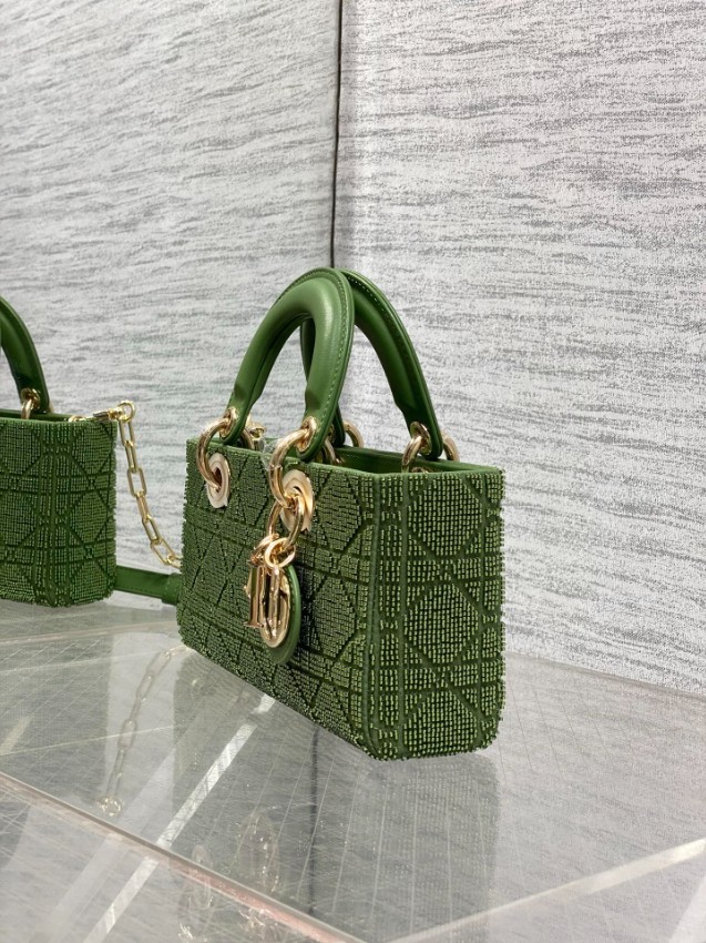 ディオール コピー レディディオール 2WAYミニバッグ グリーン カナージュ刺繍 ゴールド金具 上品デザイン_2